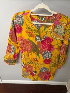 Dolma Yellow Floral V-Neck Tunic Top